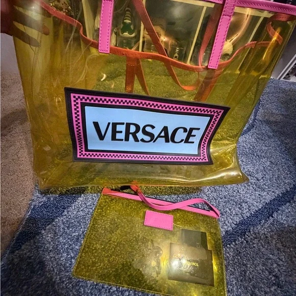 Versace Transparent PVC Yellow Tote with Pink Trim - Picture 3 of 3